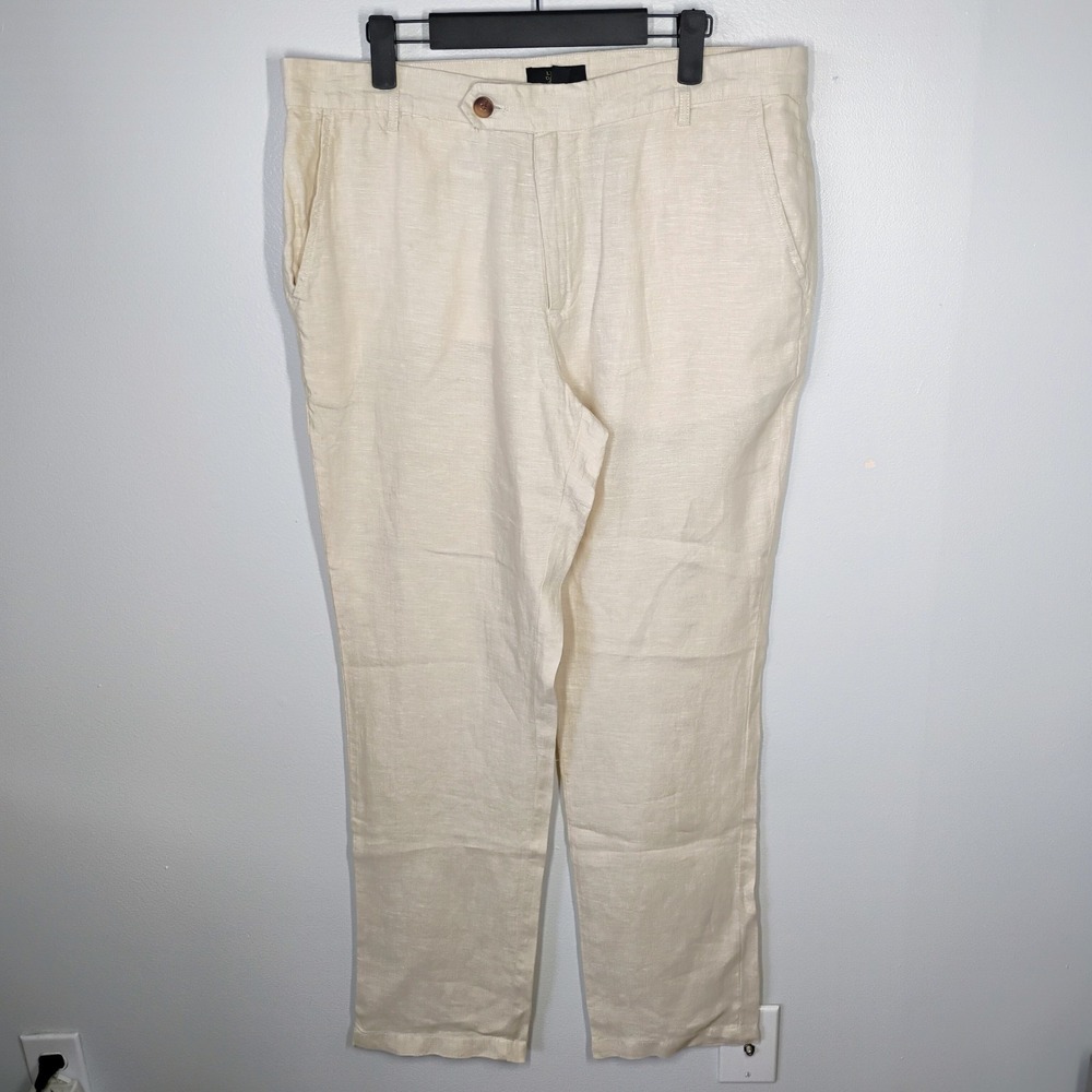 Club Room Luxury Linen Pants Men's 34x32 Beige 100% Linen Beach Wedding Coastal